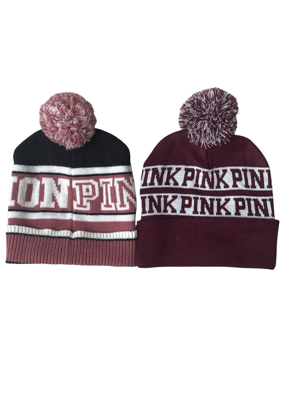 SET OF 2 VICTORIA'S SECRET PINK POM POM BEANIES!!